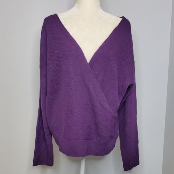 NEW BAR III purple sweater faux wrap surplice off shoulder XXL - Picture 3 of 8